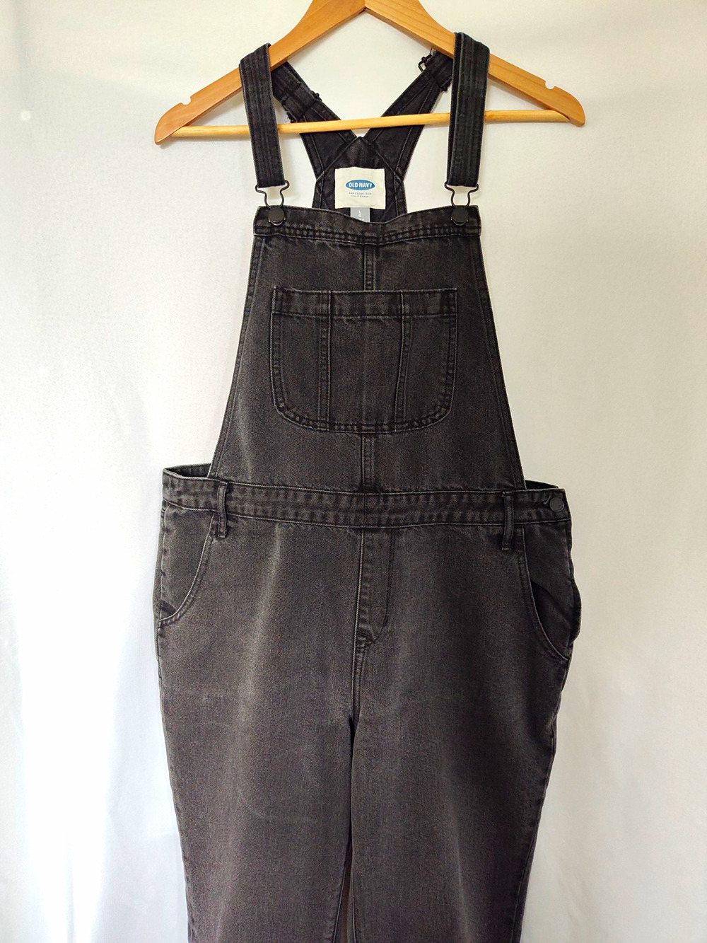 Old Navy Women’s Black Solid Denim Overall One-Piece Jumpsuit Size L